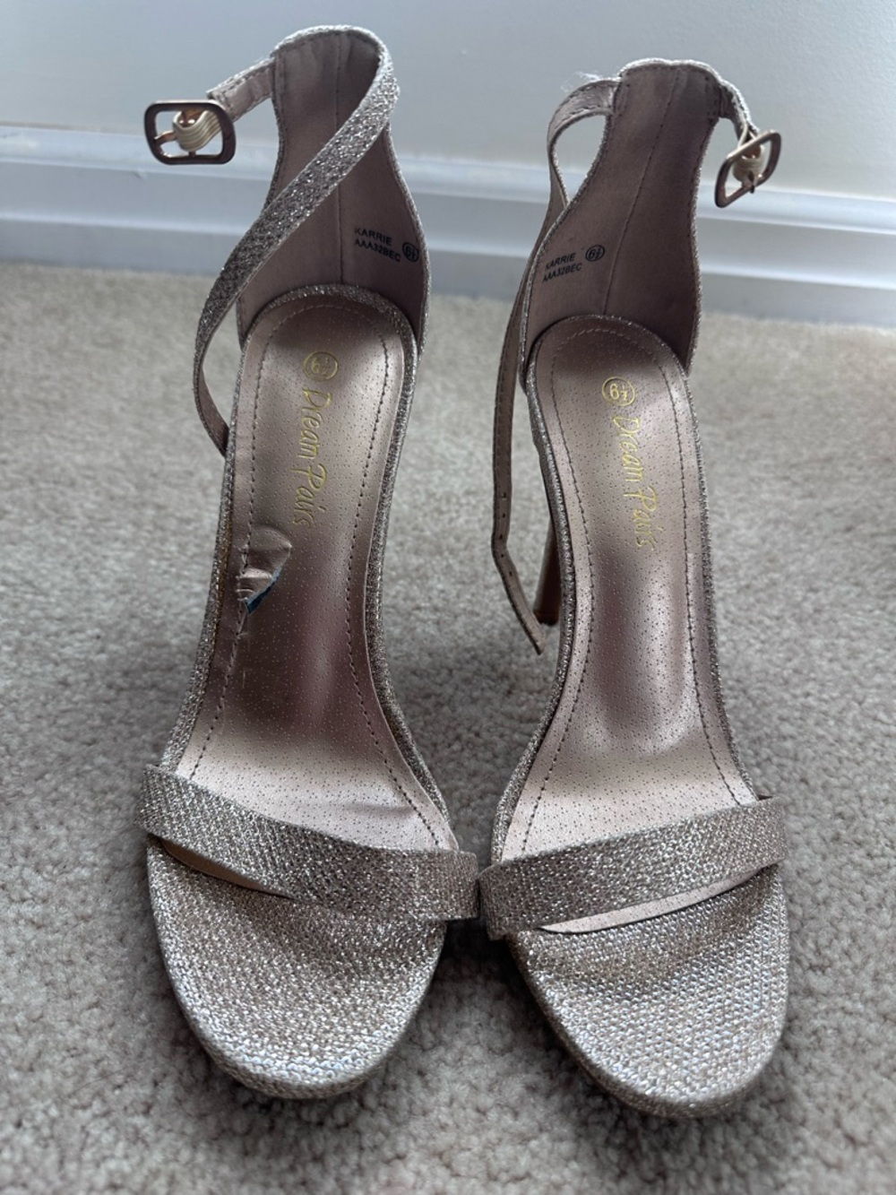 Metallic Ankle-Strap Heels in Silver